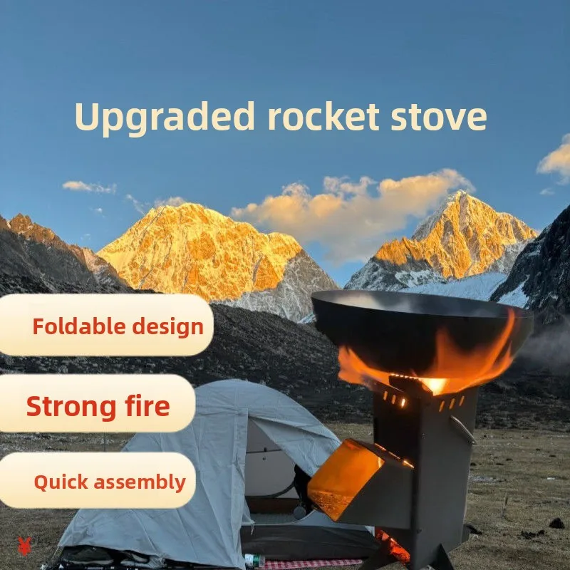 Camping Cooking Fire Stove - موقد خشب خارجي قابل للطي متكامل،