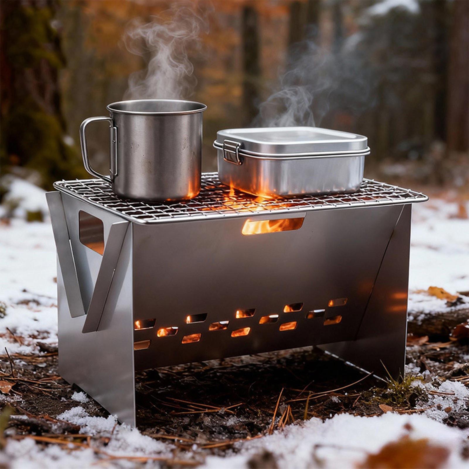 شواية فحم محمولة قابلة للطي مد - مراجعة Camping Cooking Fire Stove وسعره