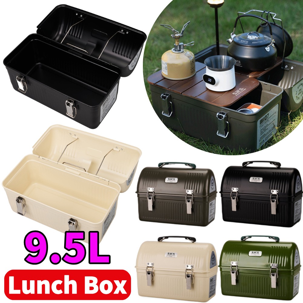 9.5L خمر صندوق غداء معدني مع م - مراجعة Camping Cooking Food وسعره